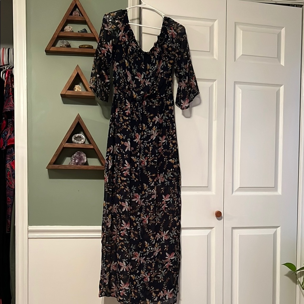 Floral Midi Dress with V-Neck